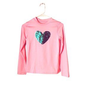 Cat And Jack Top Girls Large Long Sleeve Sequin Heart Pink Barbiecore